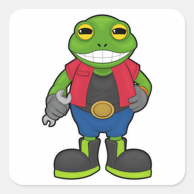 Frosch als Mechanik mit Spanner Quadratischer Aufkleber (Vorderseite)