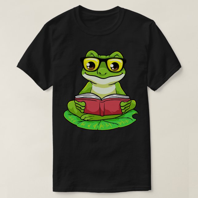Frosch als Nerd mit Brillenbuch T-Shirt (Design vorne)