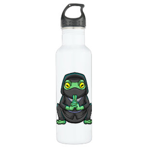 Frosch als Ninja in schwarz Edelstahlflasche