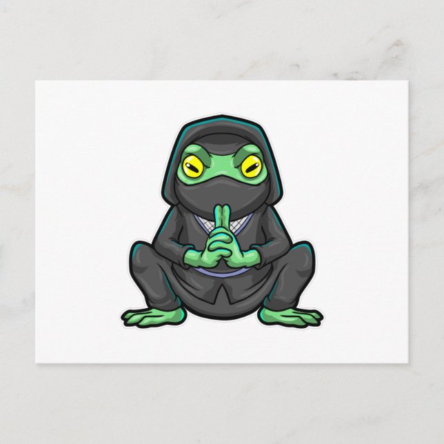 Frosch als Ninja in schwarz Postkarte (Vorderseite)