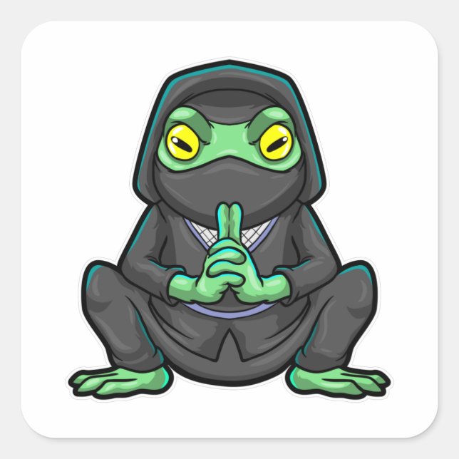 Frosch als Ninja in schwarz Quadratischer Aufkleber (Vorderseite)