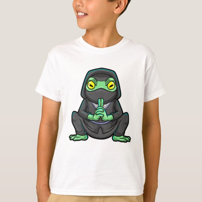 Frosch als Ninja in schwarz T-Shirt (Vorderseite)