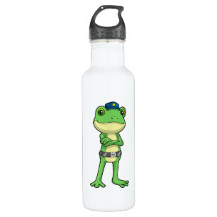 Frosch als Polizeibeamter mit Polizeihut Edelstahlflasche