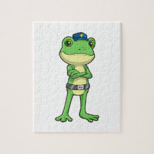 Frosch als Polizist mit Polizeimütze Puzzle