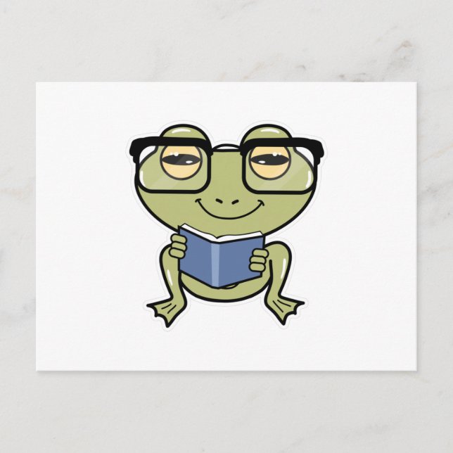 Frosch als Schüler mit Buch Postkarte (Vorderseite)