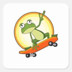 Frosch als Skater mit Skateboard Quadratischer Aufkleber