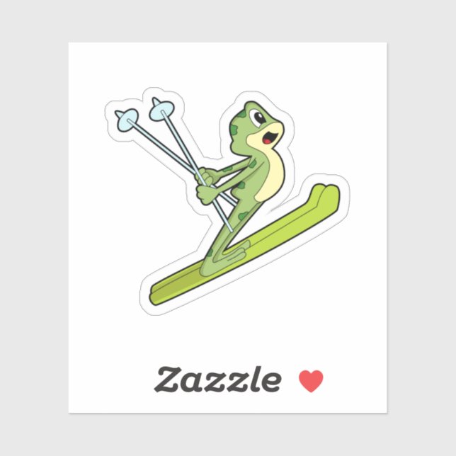 Frosch als Skijumper mit Ski.PNG Aufkleber (Blatt)
