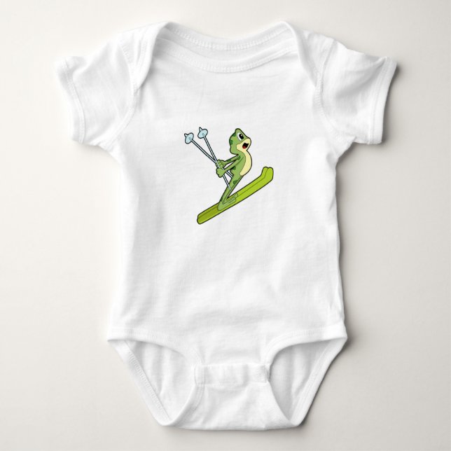 Frosch als Skijumper mit Ski.PNG Baby Strampler (Vorderseite)