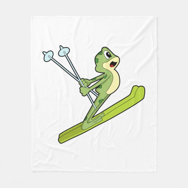 Frosch als Skijumper mit Ski.PNG Fleecedecke (Vorderseite)