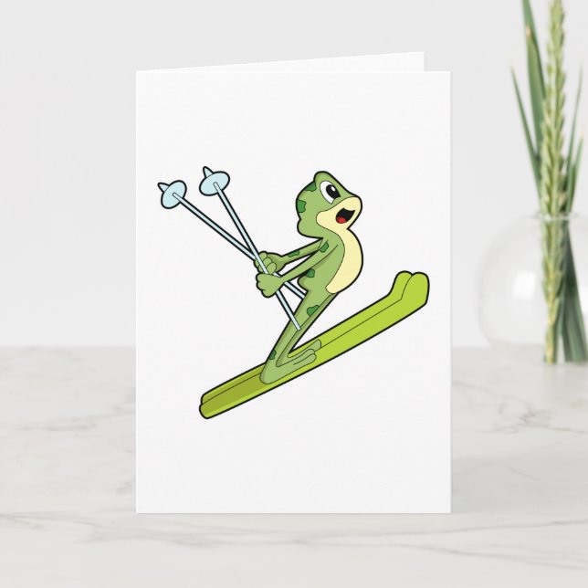 Frosch als Skijumper mit Ski.PNG Karte (Vorderseite)