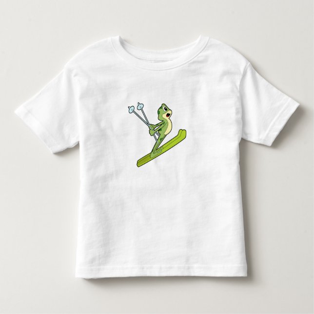 Frosch als Skijumper mit Ski.PNG Kleinkind T-shirt (Vorderseite)