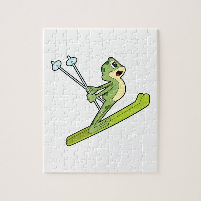 Frosch als Skijumper mit Ski.PNG Puzzle (Vertikal)