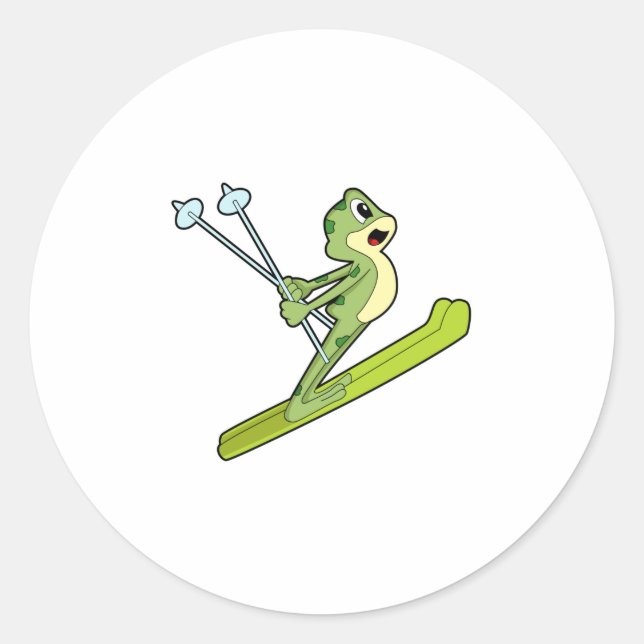 Frosch als Skijumper mit Ski.PNG Runder Aufkleber (Vorderseite)