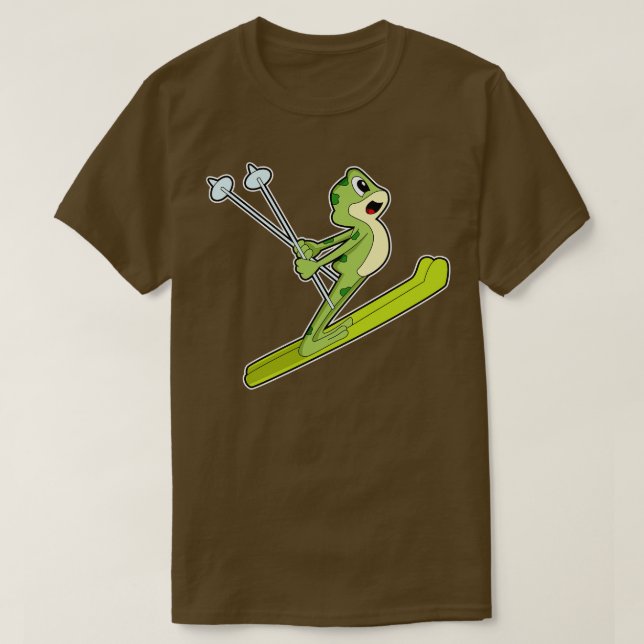 Frosch als Skispringer mit Ski T-Shirt (Design vorne)