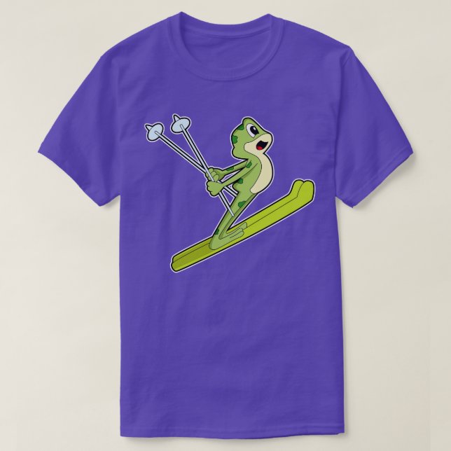 Frosch als Skispringer mit Ski T-Shirt (Design vorne)
