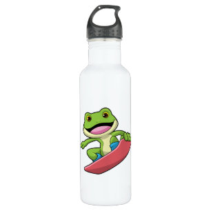 Frosch als Snowboarder mit Snowboard Edelstahlflasche