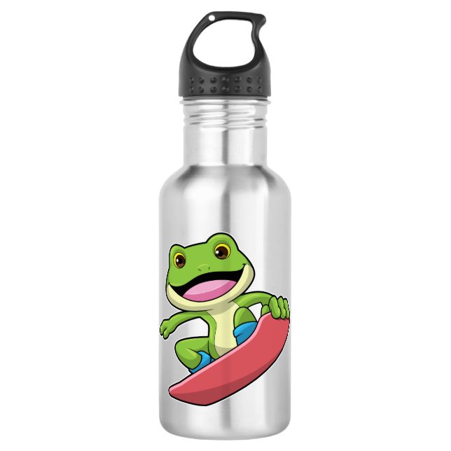 Frosch als Snowboarder mit Snowboard Edelstahlflasche (Vorderseite)