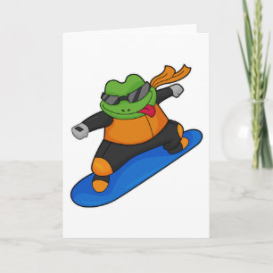 Frosch als Snowboarder mit Snowboard Karte