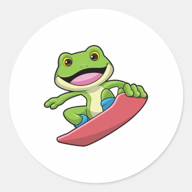 Frosch als Snowboarder mit Snowboard Runder Aufkleber (Vorderseite)