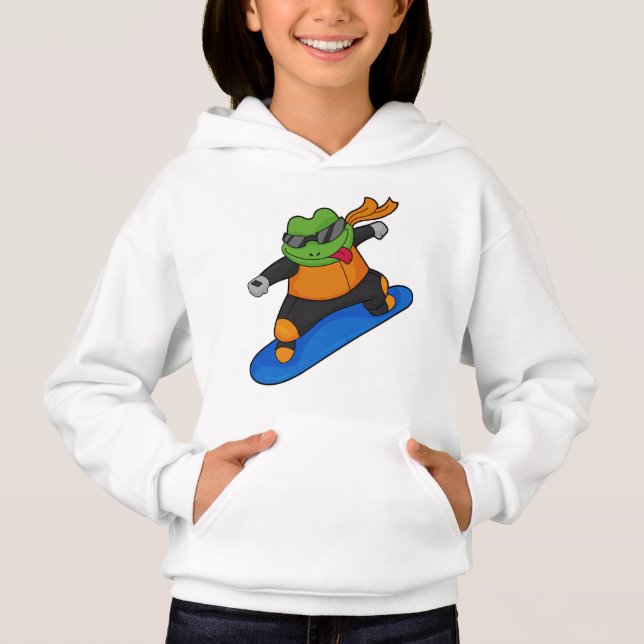 Frosch als Snowobarder mit Snowboard Hoodie (Vorderseite)