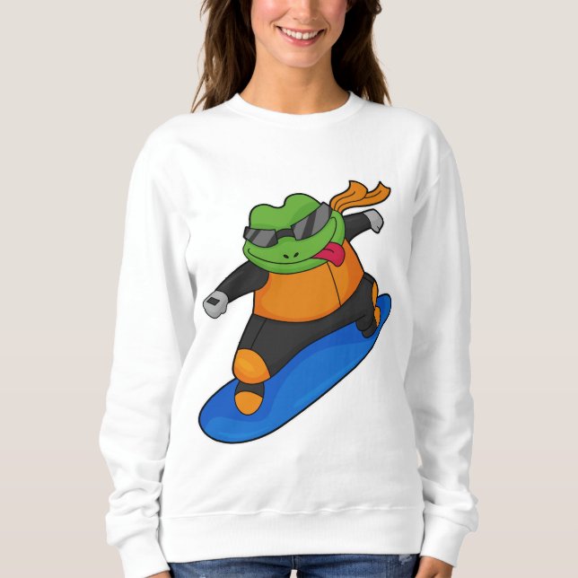 Frosch als Snowobarder mit Snowboard Sweatshirt (Vorderseite)