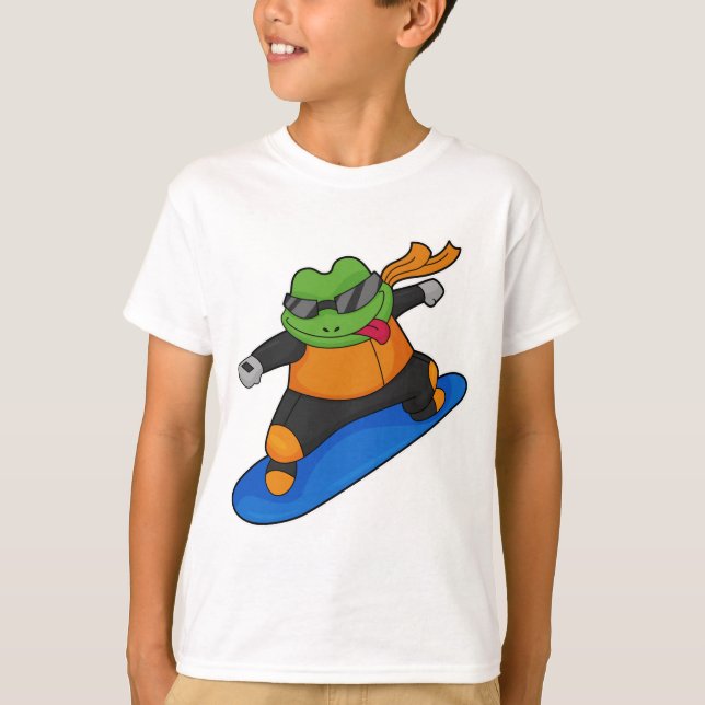 Frosch als Snowobarder mit Snowboard T-Shirt (Vorderseite)