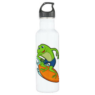 Frosch als Surfer mit Surfbrett Edelstahlflasche