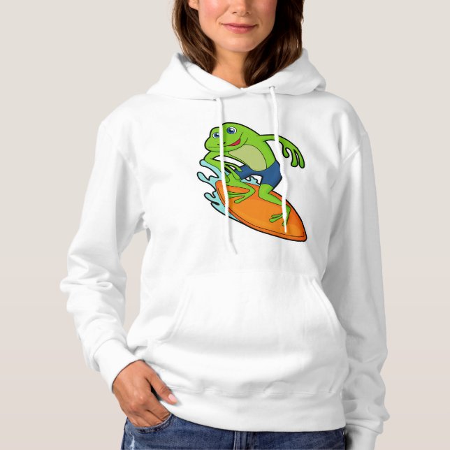 Frosch als Surfer mit Surfbrett Hoodie (Vorderseite)