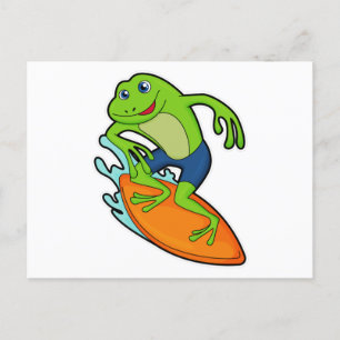 Frosch als Surfer mit Surfbrett Postkarte