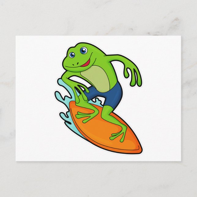 Frosch als Surfer mit Surfbrett Postkarte (Vorderseite)
