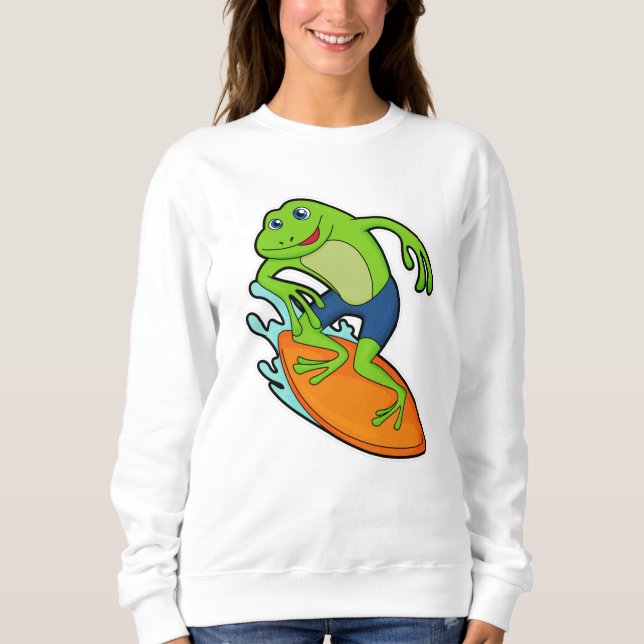 Frosch als Surfer mit Surfbrett Sweatshirt (Vorderseite)