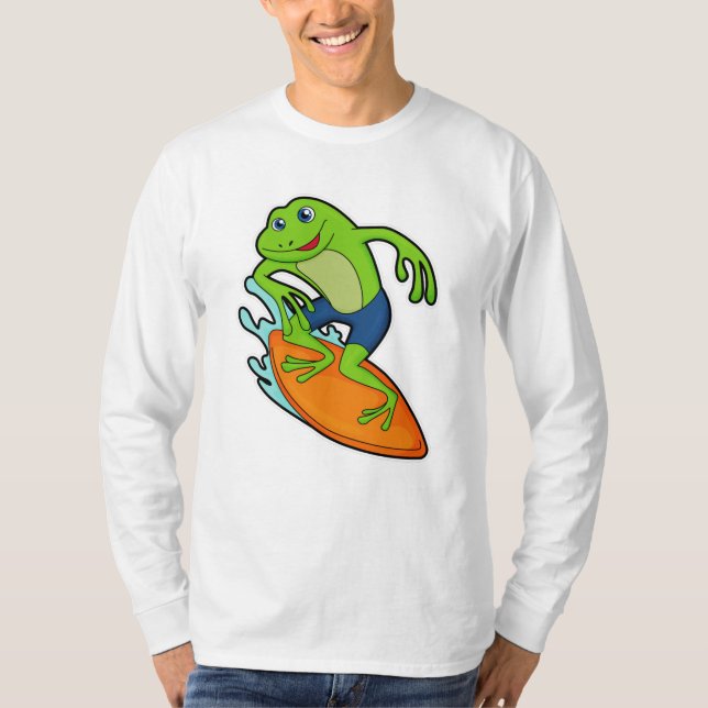 Frosch als Surfer mit Surfbrett T-Shirt (Vorderseite)