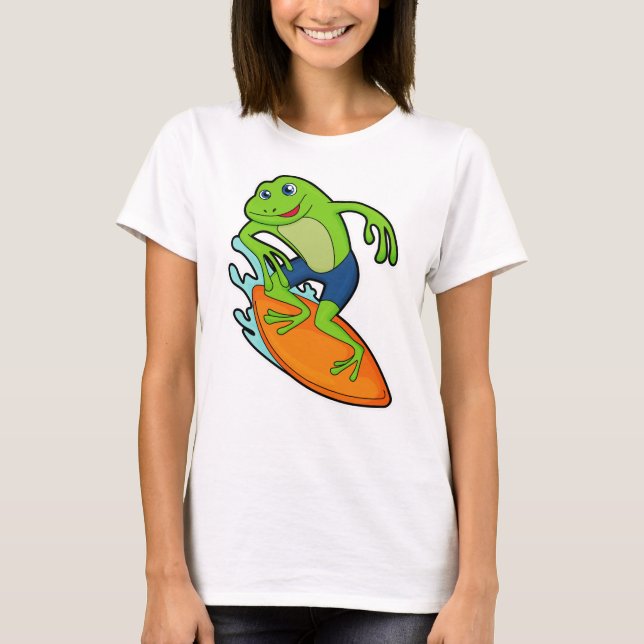 Frosch als Surfer mit Surfbrett T-Shirt (Vorderseite)