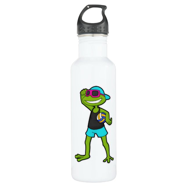 Frosch als Volleyballspieler mit Volleyball Edelstahlflasche (Vorderseite)