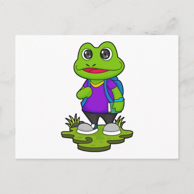 Frosch als Wanderer mit Rucksack Postkarte (Vorderseite)