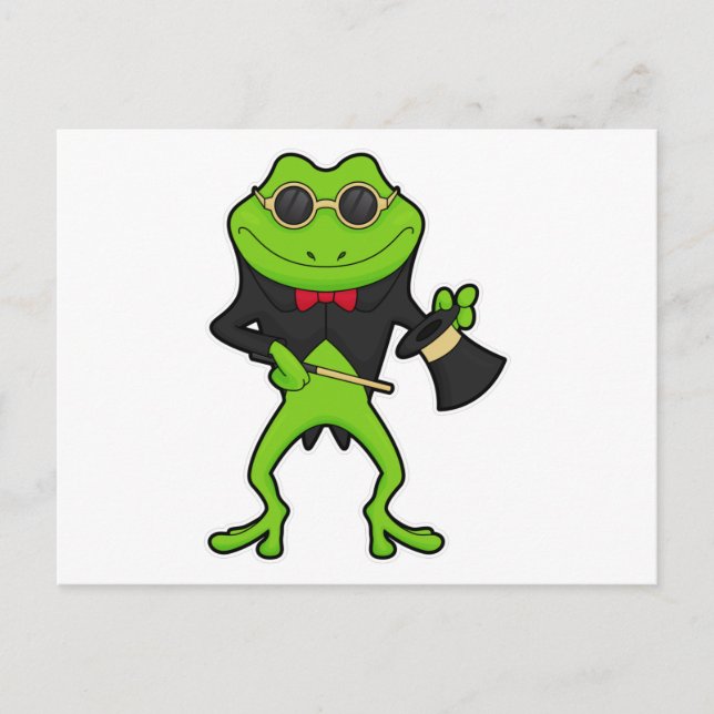 Frosch als Zauberer mit Zauberstab & Hut Postkarte (Vorderseite)