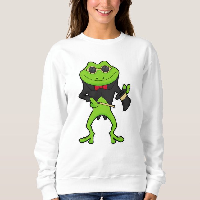 Frosch als Zauberer mit Zauberstab & Hut Sweatshirt (Vorderseite)