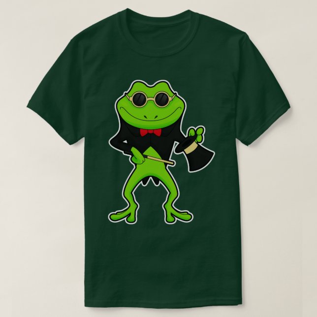 Frosch als Zauberer mit Zauberstab-Hut T-Shirt (Design vorne)