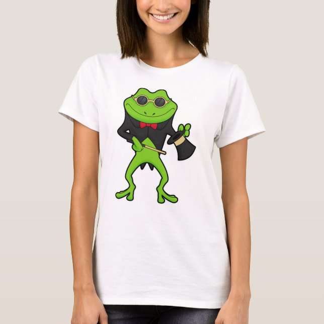 Frosch als Zauberer mit Zauberstab & Hut T-Shirt (Vorderseite)