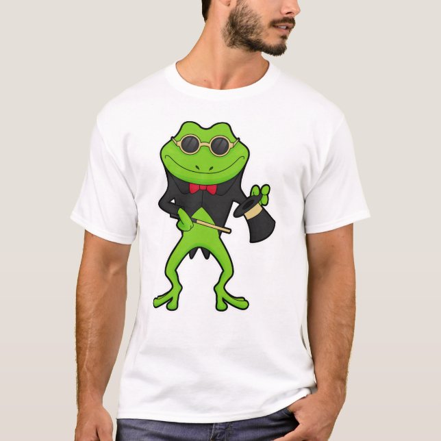 Frosch als Zauberer mit Zauberstab & Hut T-Shirt (Vorderseite)