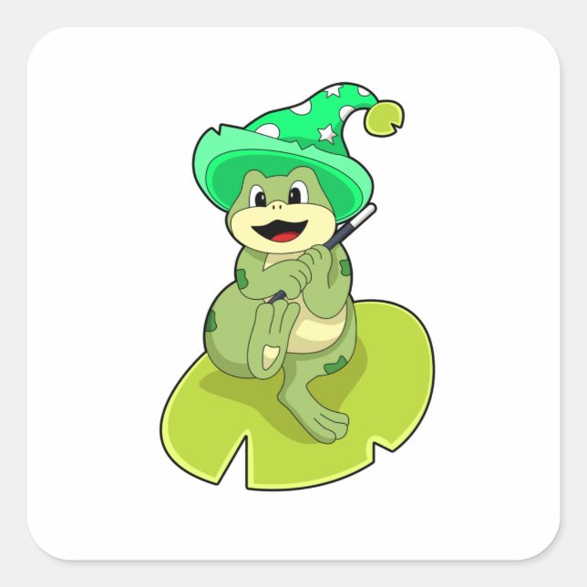 Frosch als Zauberer mit Zauberstab Quadratischer Aufkleber (Vorderseite)