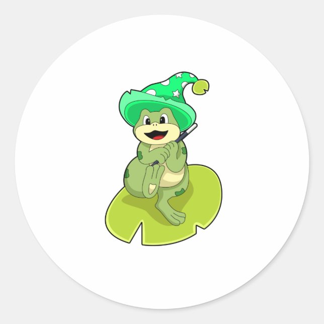 Frosch als Zauberer mit Zauberstab Runder Aufkleber (Vorderseite)