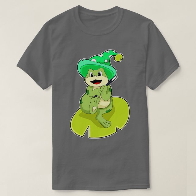 Frosch als Zauberer mit Zauberstab T-Shirt (Design vorne)