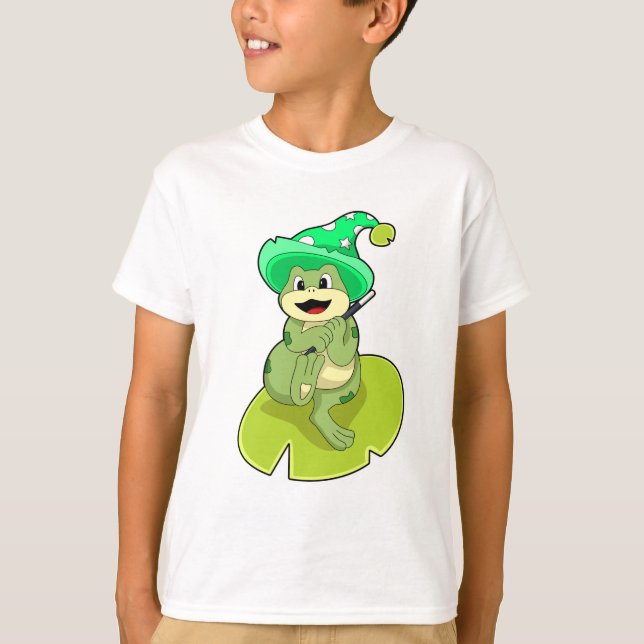 Frosch als Zauberer mit Zauberstab T-Shirt (Vorderseite)