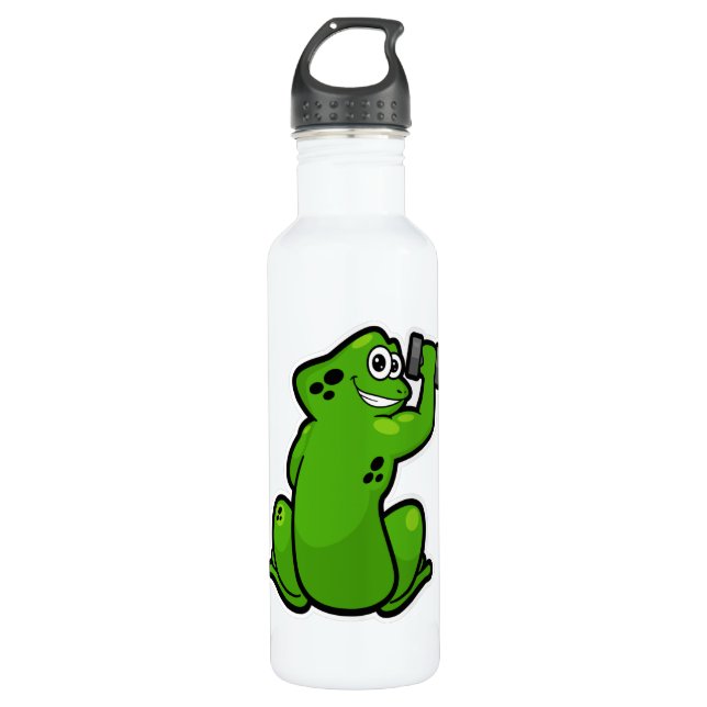 Frosch an der Bodybuilding mit Dumbell Edelstahlflasche (Vorderseite)