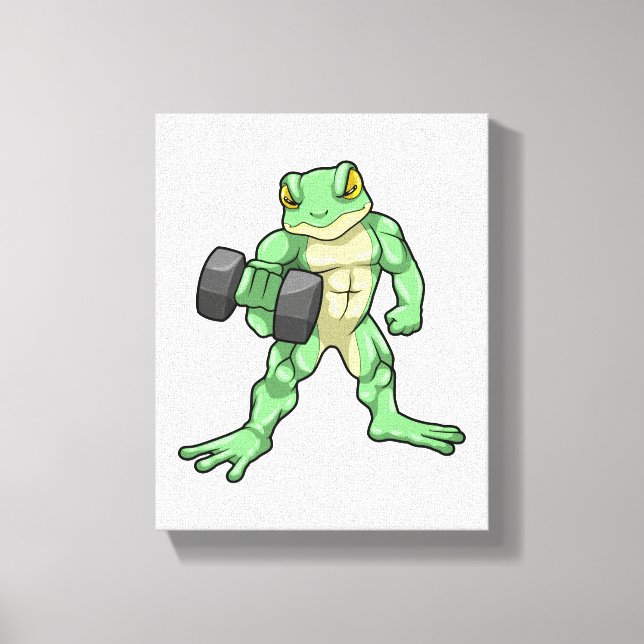 Frosch an der Bodybuilding mit Dumbell Leinwanddruck (Vorderseite)