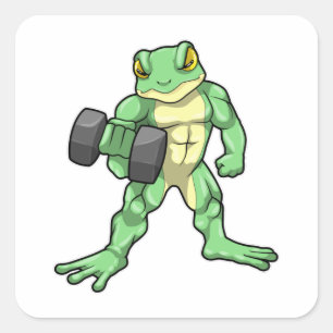 Frosch an der Bodybuilding mit Dumbell Quadratischer Aufkleber