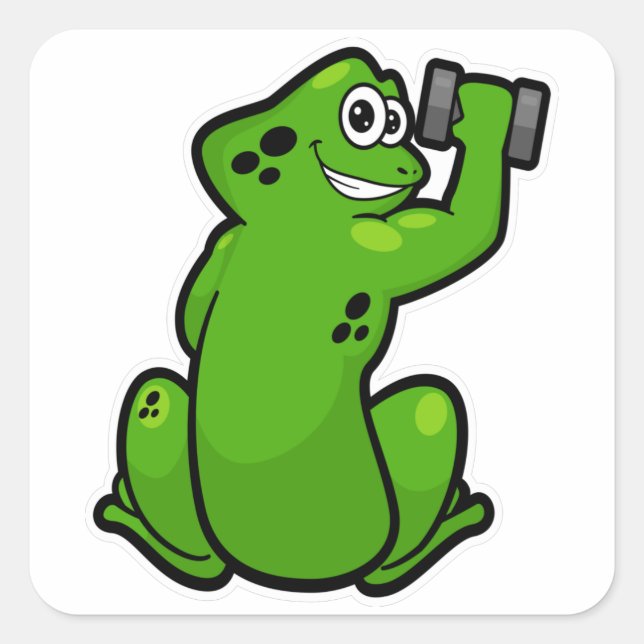 Frosch an der Bodybuilding mit Dumbell Quadratischer Aufkleber (Vorderseite)