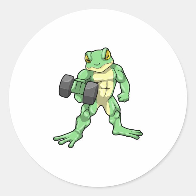 Frosch an der Bodybuilding mit Dumbell Runder Aufkleber (Vorderseite)