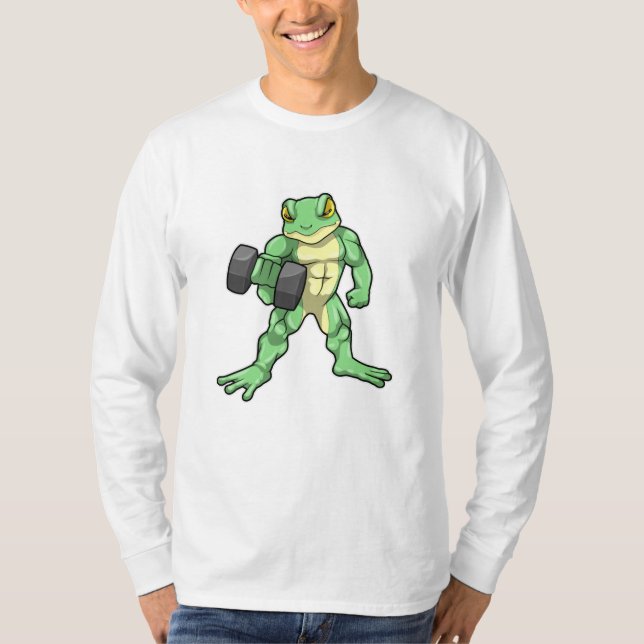 Frosch an der Bodybuilding mit Dumbell T-Shirt (Vorderseite)